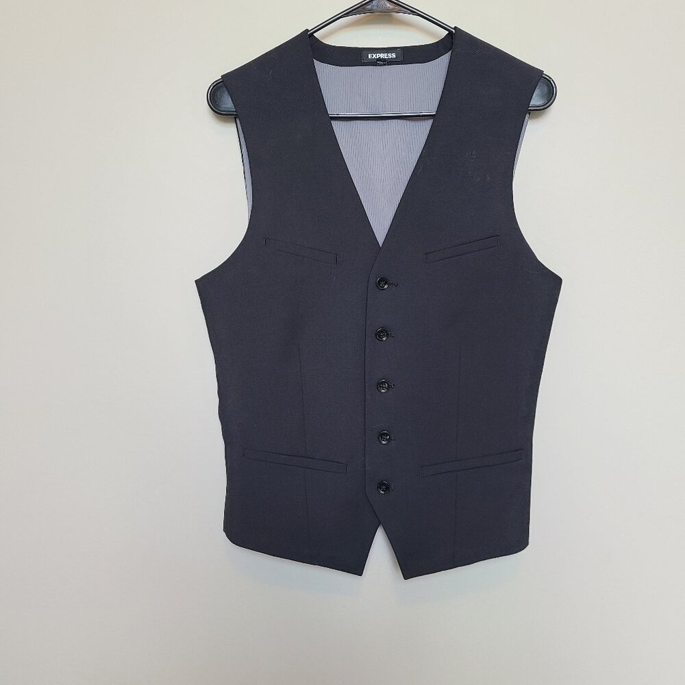 Express Mens XS Vest Black Wool Blend Stretch